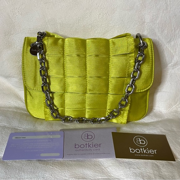 Botkier Handbags - NWT Botkier Chartreuse Sateen Chain Quilt Flap Small Shoulder Bag 9”x 2” x 6”Y2K